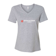 Load image into Gallery viewer, CycleZoo E-Bikes Women's V-Neck Tee - Multiple Colors