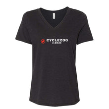 Load image into Gallery viewer, CycleZoo E-Bikes Women's V-Neck Tee - Multiple Colors