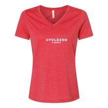 Load image into Gallery viewer, CycleZoo E-Bikes Women's V-Neck Tee - Multiple Colors