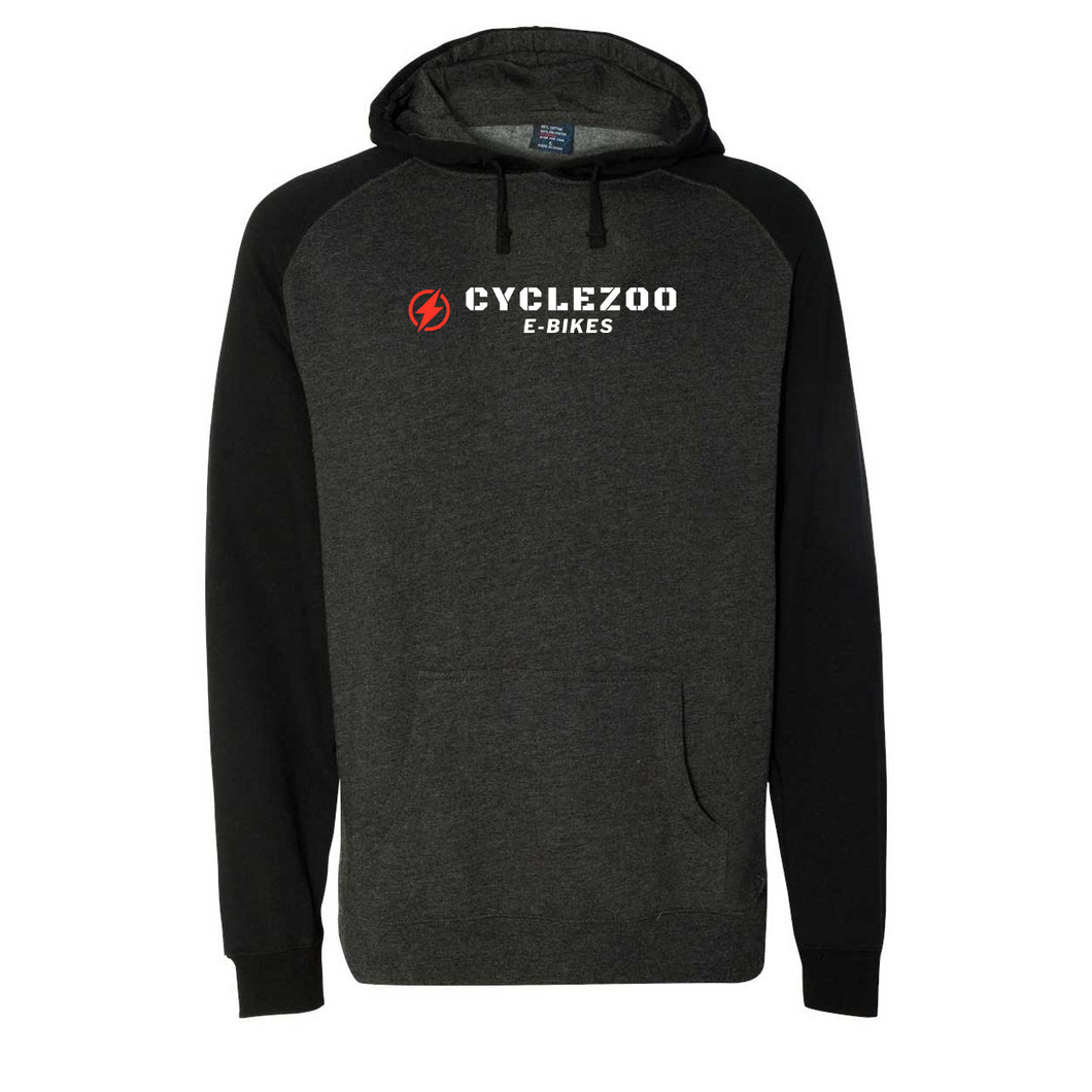 CycleZoo E-Bikes Classic Raglan Hooded Pullover Sweatshirt Charcoal/Heather Black